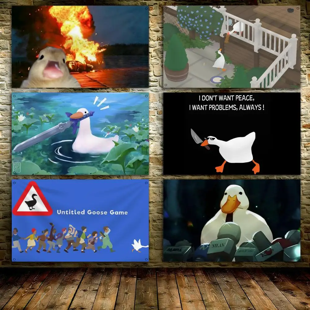 Funny U-Untitled Goose Game Flags Custom Wall Hanging Background Art Banner For Bedroom Home Living Room Outdoor Decor