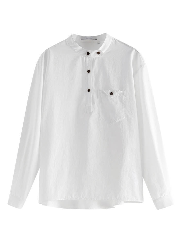 FSLE-Camisa feminina com gola monocromática, estilo francês de deslocamento, top simples feminino, elegante e novo, outono, 2023