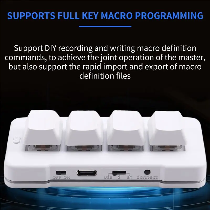 

Exquisite-4-Key Mini Customized Keyboard+Mechanical Blue Switch USB+BT+2.4G Connection For Office Game Multimedia Black