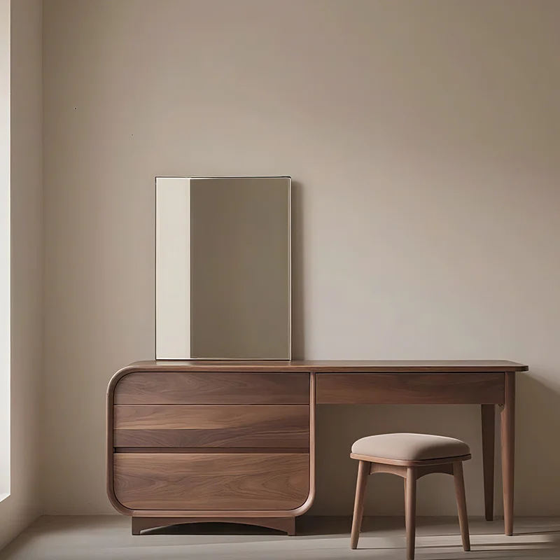 

Girl Retro Storage Vanity Desk Stool Brown Large Vintage Makeup Vanity Desk Dressers Drawers Wood Coiffeuse Furniture For Home