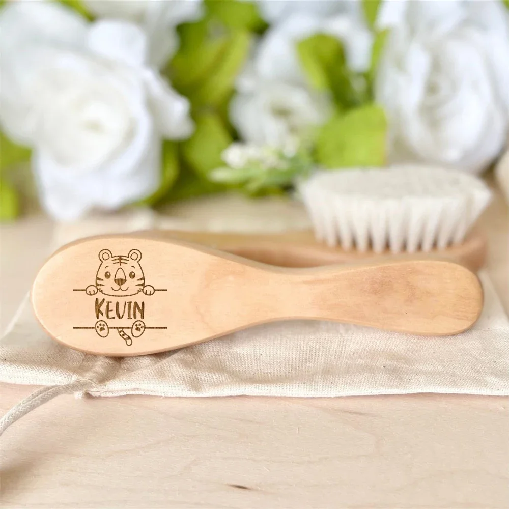 Brosses à cheveux personnalisées en bois pour bébé, animal personnalisé avec nom, brosse pour bébé, cadeau idéal pour naissance, baptême,