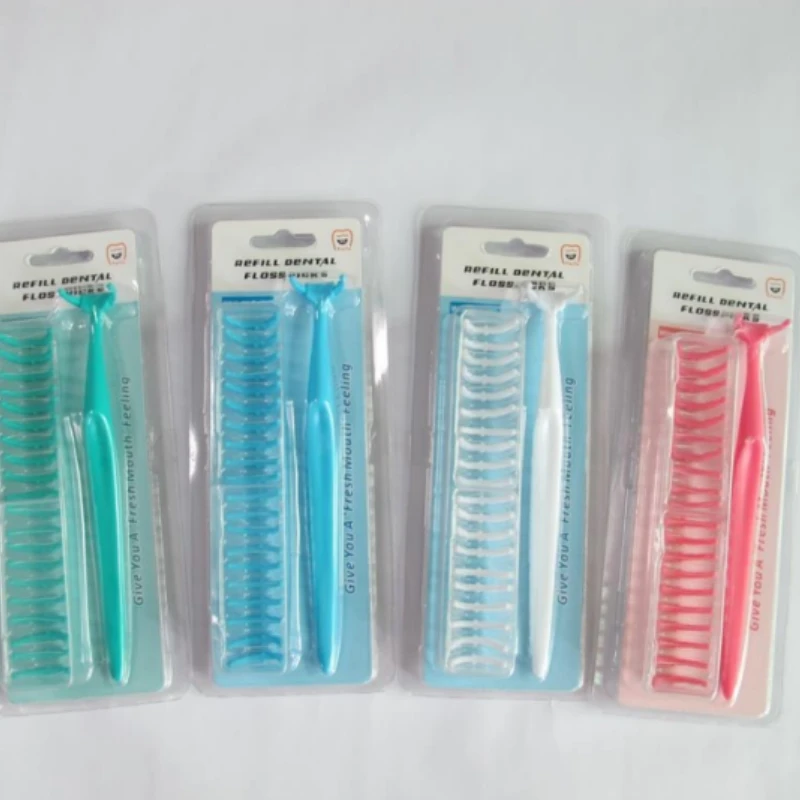 

20Pcs Replaceable Dental Floss Sticks Reusable Pick Holder Super Fiber Flat Wire Interdental Cleaning Brush Heads Toothpicks