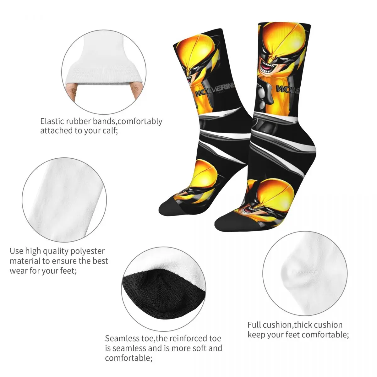 Funny Wolverine Ferocious Logan Claw Portrait Basketball Socks Polyester Crew Socks for Unisex Sweat Absorbing