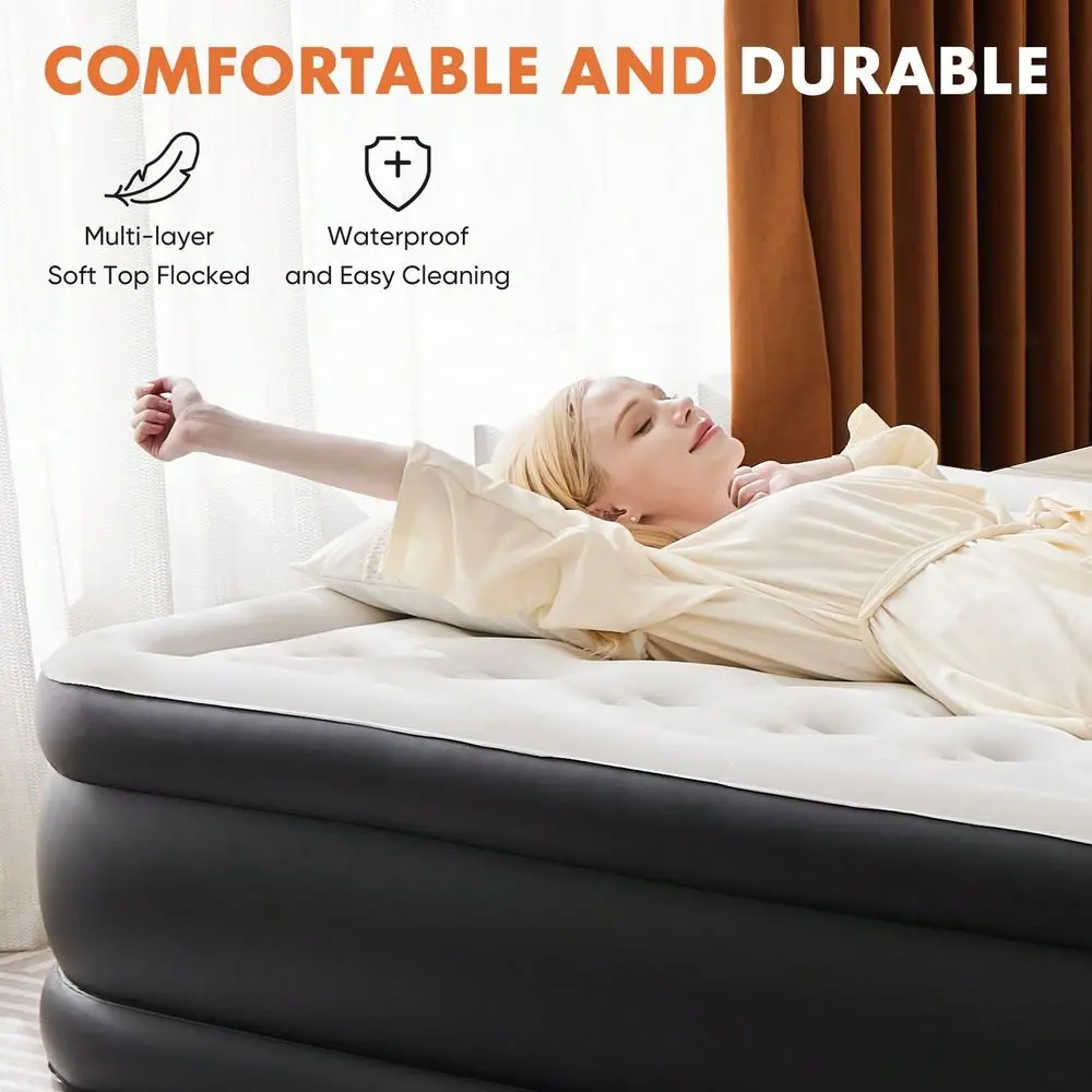 Air Mattress Inflatable Blow Up Bed With BuiltIn High Capacity Pump. 660 Lbs Capacity. Soft Flocking Top. NonSlip Bottom. Queen