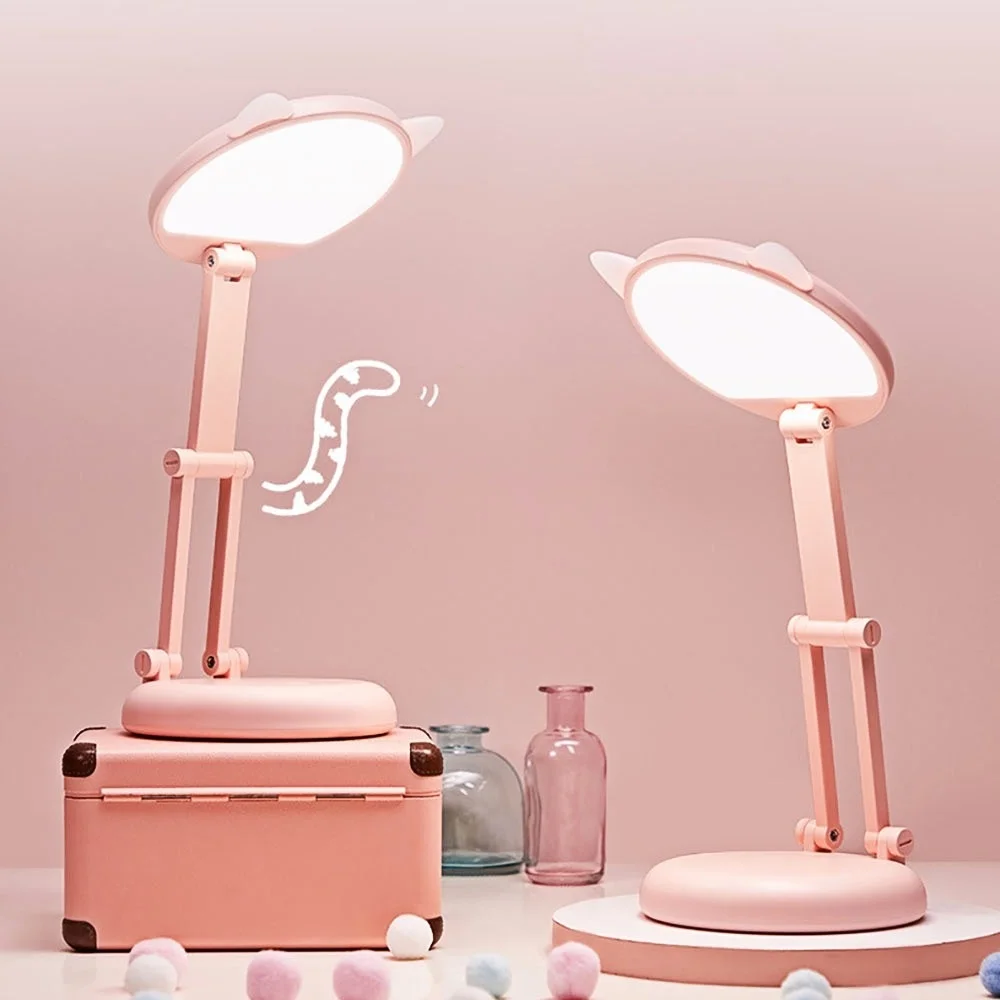 

Folding Desk Lamp Cute Lamp Eye Protection Table Lamp Pink Cat Ear Lamp Portable Lighting 2022 Novelty Light Night Light