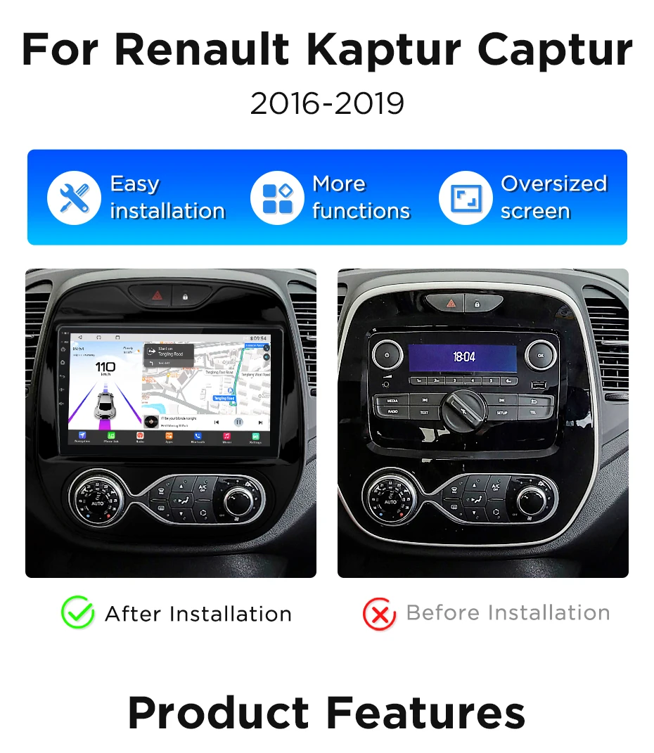 Junsun 360 ° Panorama-Kamera-Autoradio für Renault Captur Kaptur 2016-2019, kabelloses CarPlay, Bildschirm, Android Auto, Stereo, GPS-Navigation – Detail 6