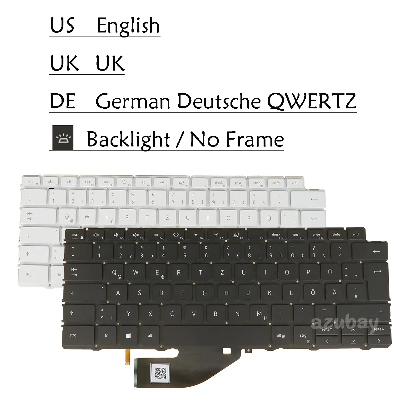 

US UK German QWERTZ Keyboard for DELL XPS 7390 2in1, XPS 9310 2 in 1, 04J7RW 0XD3H3 0C8WV6 0Q5CC0 0YNH16 06KPN2, Backlit