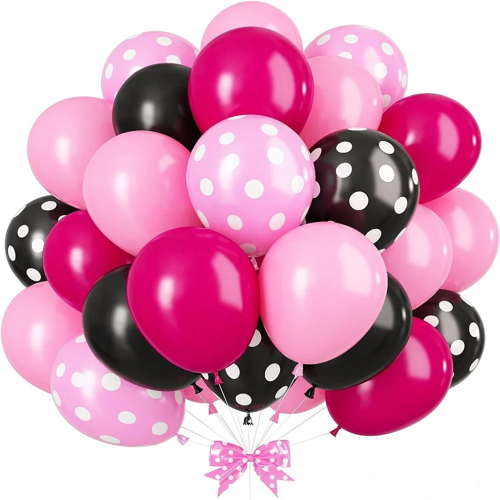 31-teiliges 12-Zoll-Luftballon-Set mit schwarzen und rosa Punkten, Latex-Party-Luftballons für Geburtstagsdekorationen und Zubehör mit Cartoon-Thema