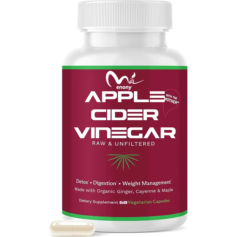 Suplemento de vinagre de sidra de manzana orgánico 700mg, favorece una digestión saludable, contiene jengibre y chile en polvo, 60 cápsulas