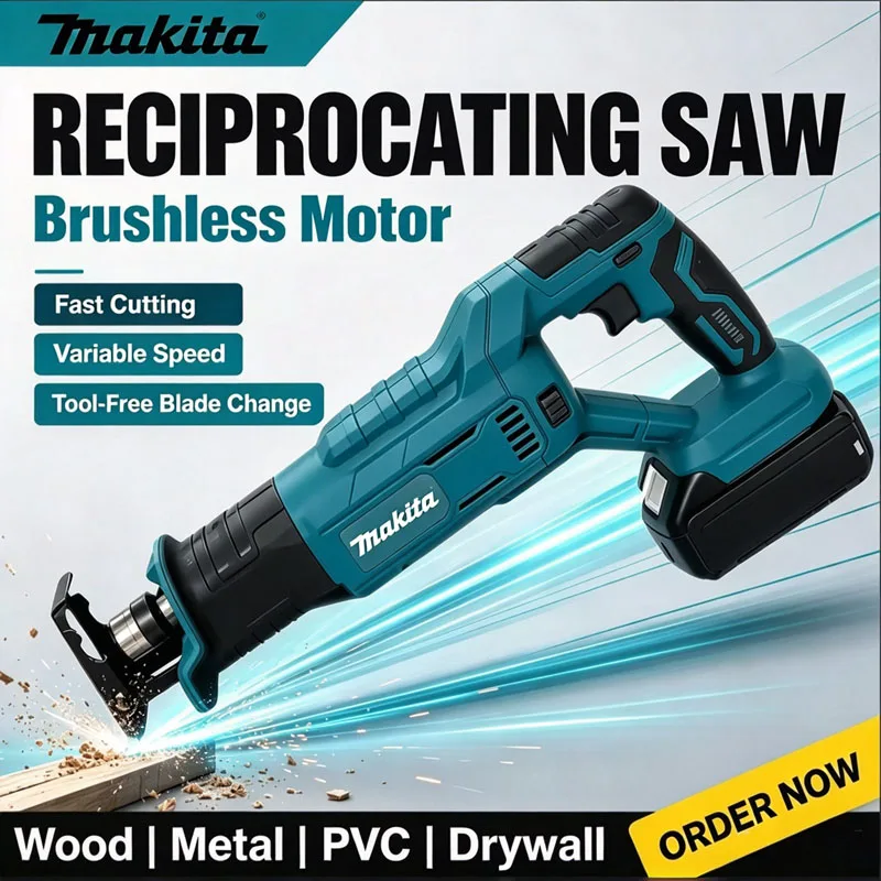 Makita Brushless Reciprocating Saw High-Power Cutting Saw Handheld Multifunctional Household Small Electric Saw No Battery