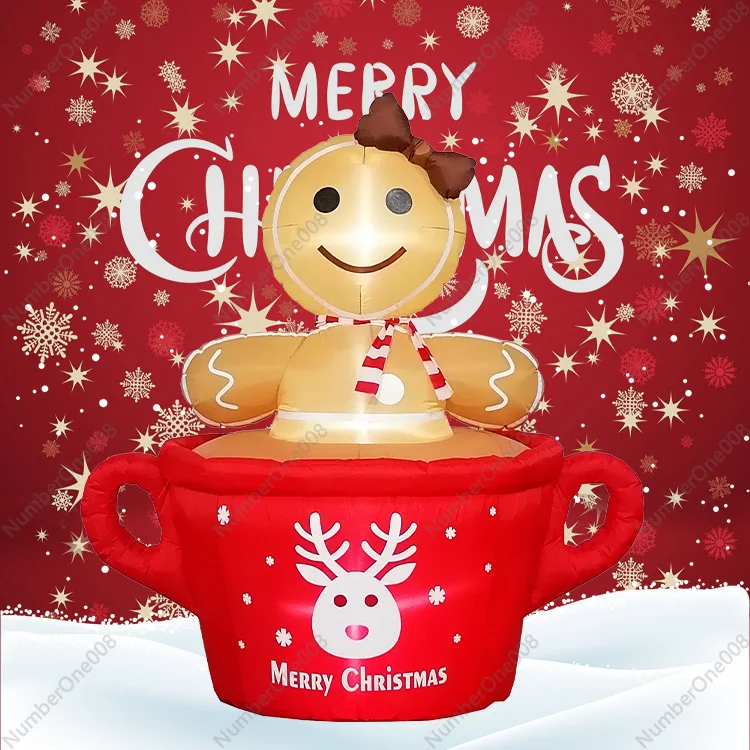 Christmas Outdoor Garden Decoration, Christmas Inflatable Gingerbread Man Inflatable Gingerbread Cocoa Cup Inflatable Product