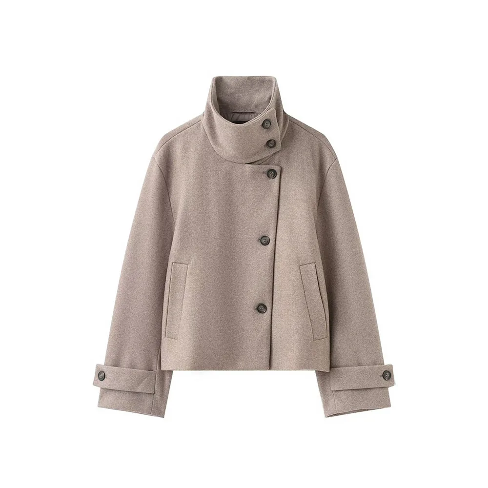 

New autumn and winter women's fashion simple and versatile stand up collar jacket