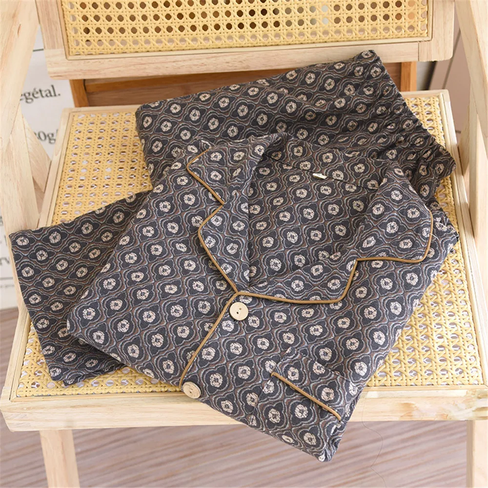 

Весенне-осенние мужские пижамы, комплект домашней одежды, хлопковая одежда для отдыха с принтом, рубашка с длинными рукавами, комплект брюк