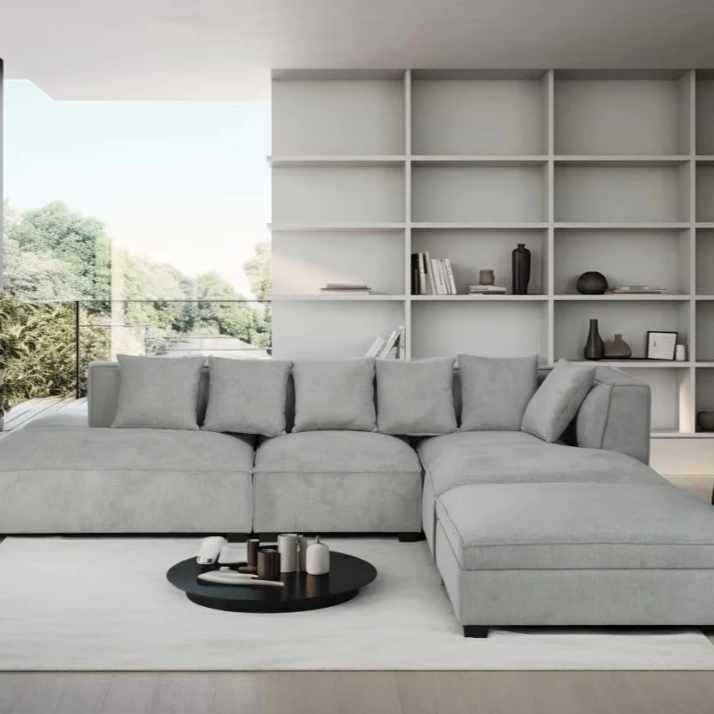 

Large luxury L-shaped convertible combination sofa, down-filled modern sofa with ottoman, deep seat cloud sofa