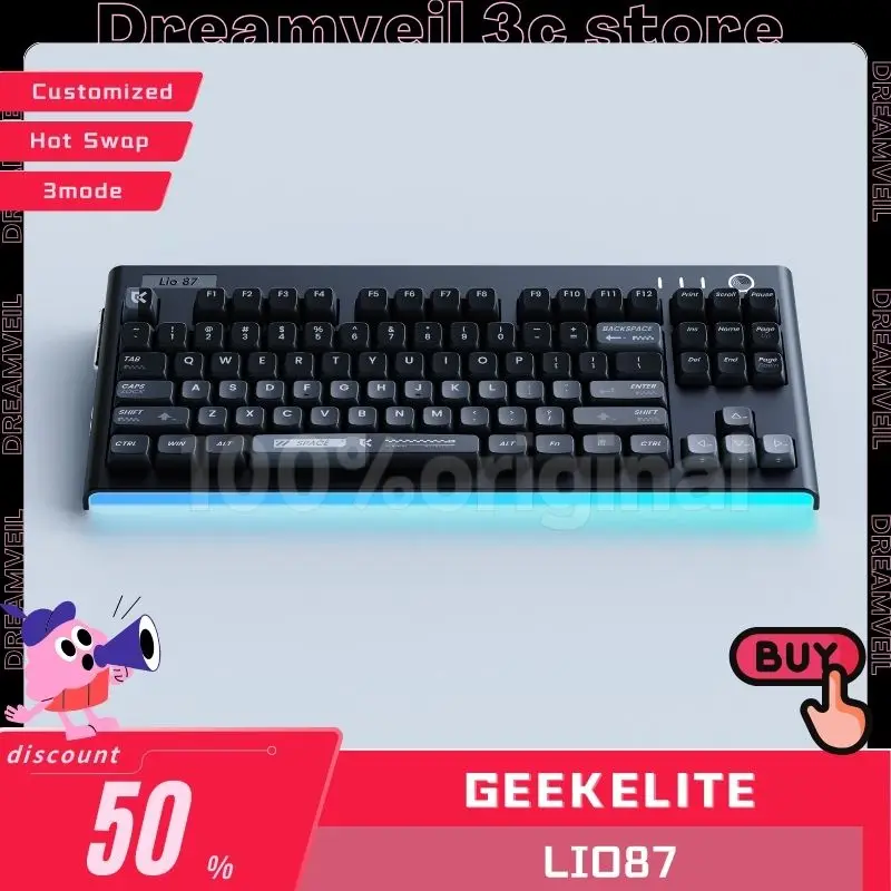 

Игровая клавиатура GeekElite Lio87, беспроводные Bluetooth клавиатуры, 3 режима, RGB подсветка, Esport, механические клавиатуры под заказ