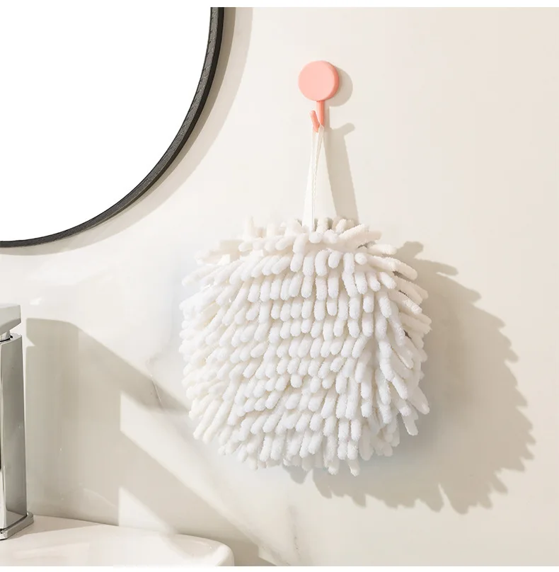 Hanging Chenille Hand Wipes Kitchen Bathroom Hand Towel Ball with Hanging Loops Quick Dry Soft Absorbent Microfiber Towels