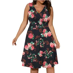 Flower Printed Femme Robe Boho Large Size Women Summer Dress Casual Women Clothing 2023 Sexy Short Sleeve Maxi Dress Платье