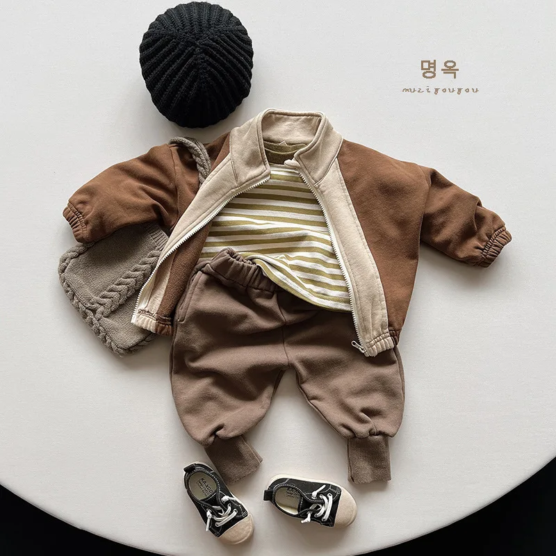 Autumn Outfits New Boy Girl Children Retro Cool Casual Jackets Kid Cardigan Long Sleeve Tops Baby Cotton Fashion Sweatshirt Coat