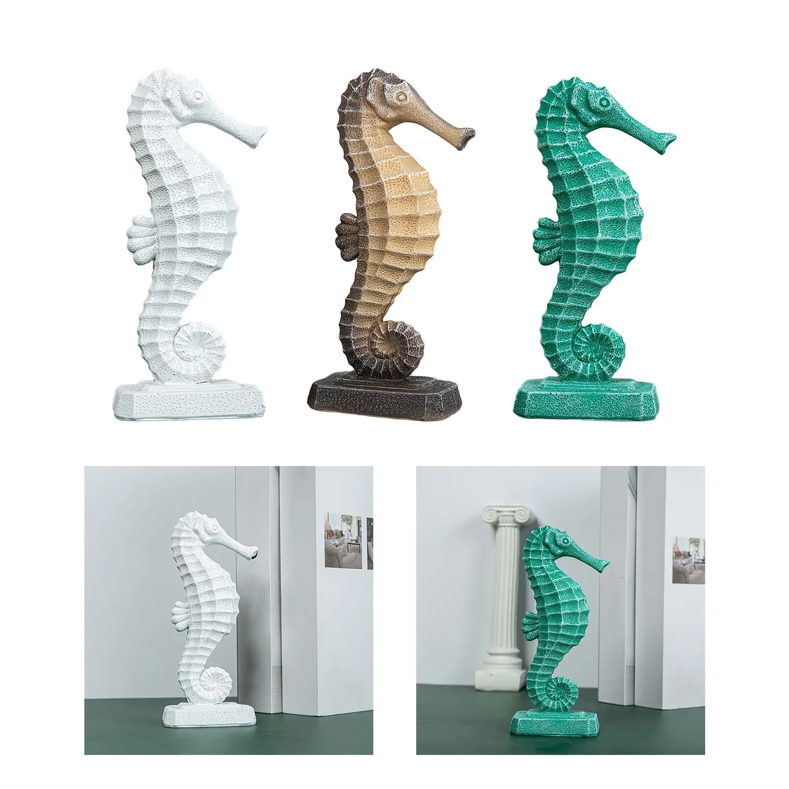 Seahorse Detailed Statue Resin Home Decoration Luxury Marine Art Gift for Decorative Figurines