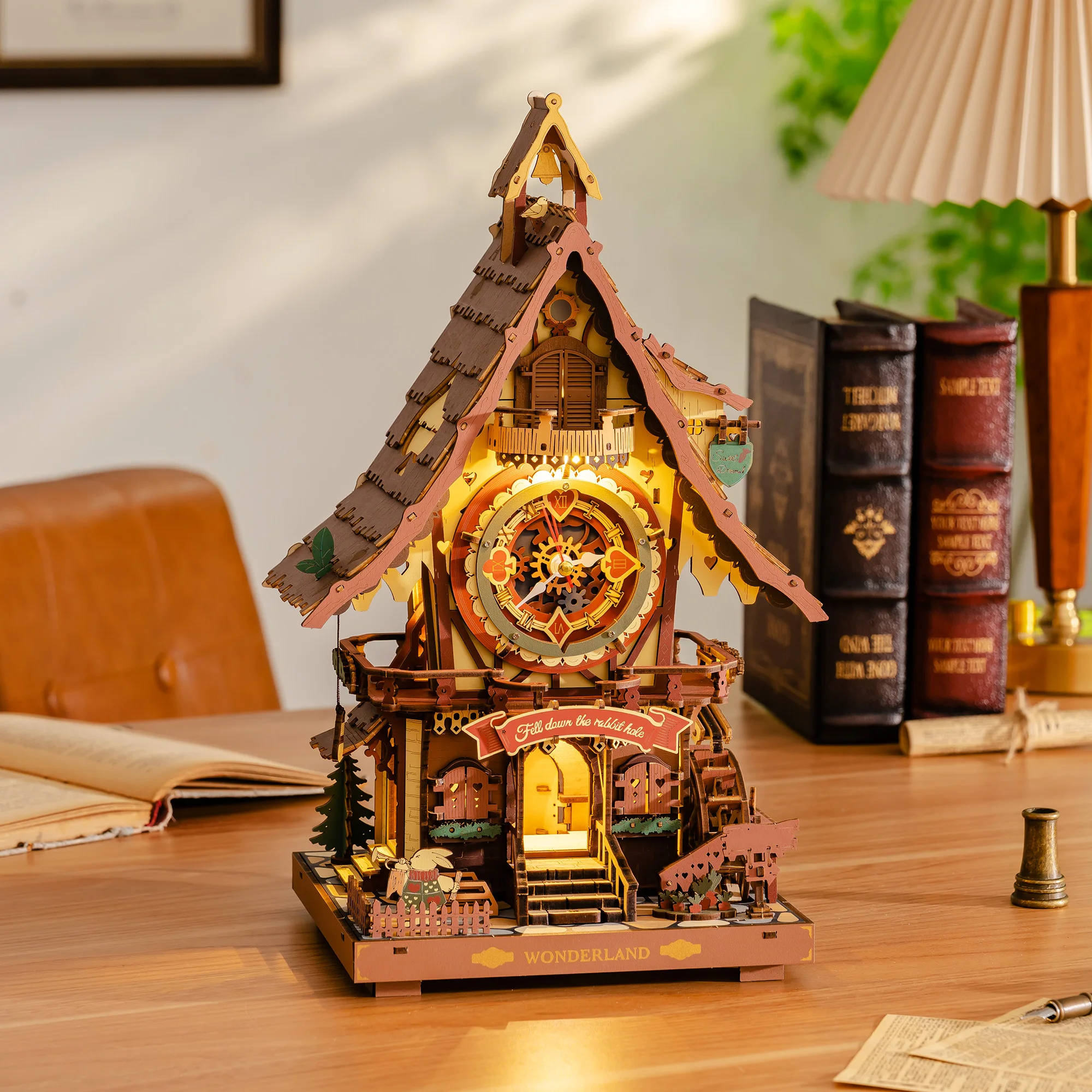 ROKR Wooden 3D Puzzle Cuckoo Clock Mechanical Model Building Kit 435 Pieces DIY Craft Kit with 2 Light for Home Decor Brain Teasers Jigsaw Toys for Adults Teens