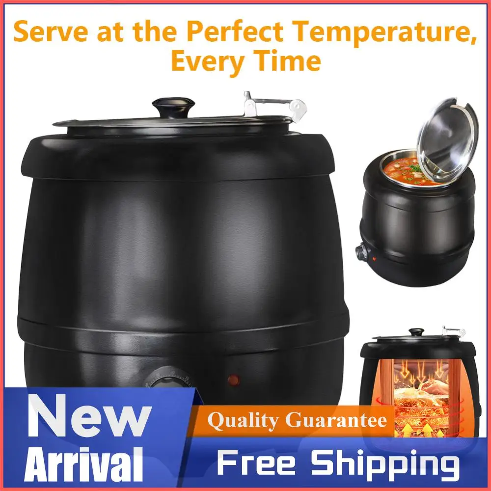

10L Buffet Warming Pot with Lid Hinged Electric Soup Warmer Stainless Steel Heating Stew Kettle for Restaurants Home Catering