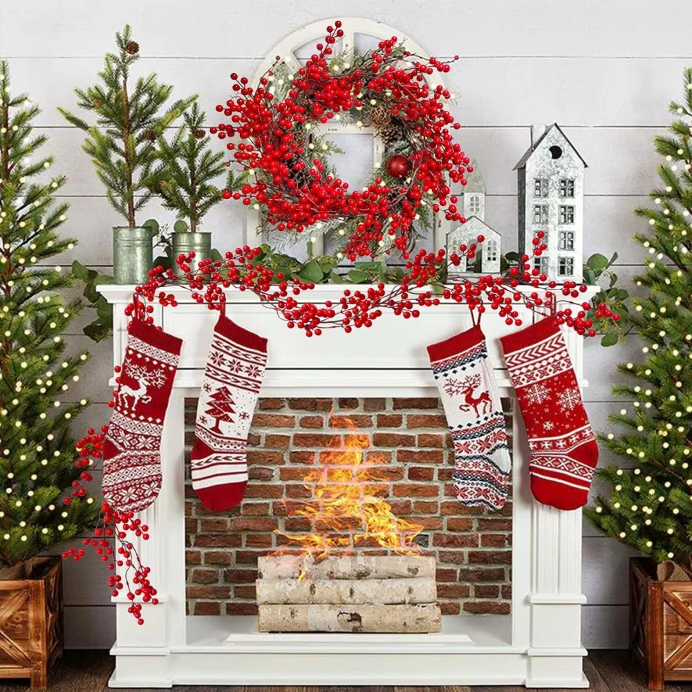 200cm Christmas Garland Red Berry Vine Artificial Plants DIY Hanging Wreath Xmas Tree Home Decoration Wedding Ornaments