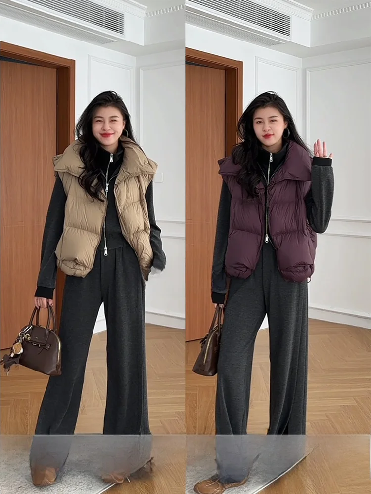 

Zhang a Xing Casual Sle Pure Color Light Warm down Vest Stand Collar Loose Fit Street Sle Autumn Winter New Arrival