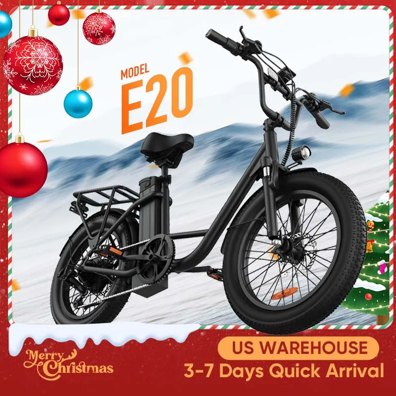 

745W 20x3" Fat Tire Electric Bike 48V 13Ah Removable Battery 20MPH 7-Speed Gears Dual Disc Brakes Adult Moped for Off-Road City