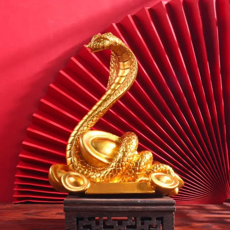 

Golden Snake Lucking Statue Zodiac 2025 Snake Year of Life Feng Shui Ornaments Ruyi Desktop Decoration Crafts