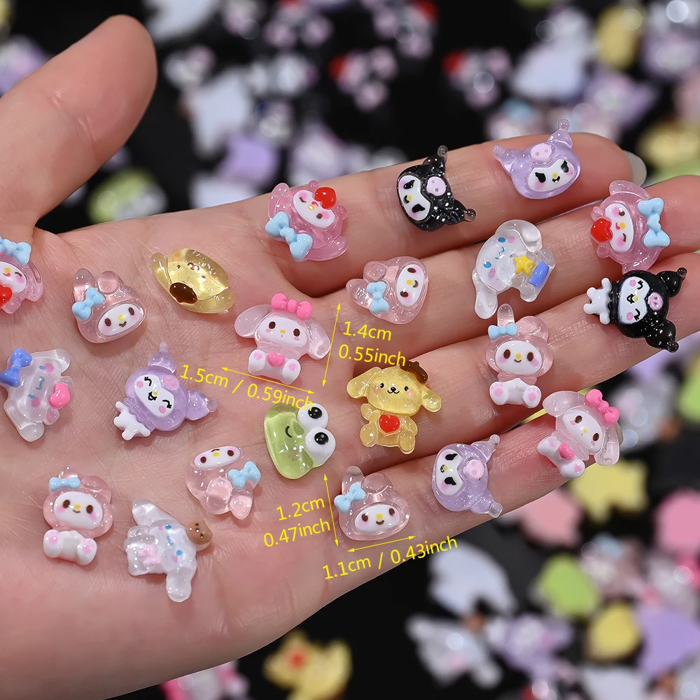 20pcs Cartoon Mixed Melody Kuromi Nail Charm Kawaii Pochacco Frog Nail Art Rhinestone Resin DIY Crafts Nail Art Decoration