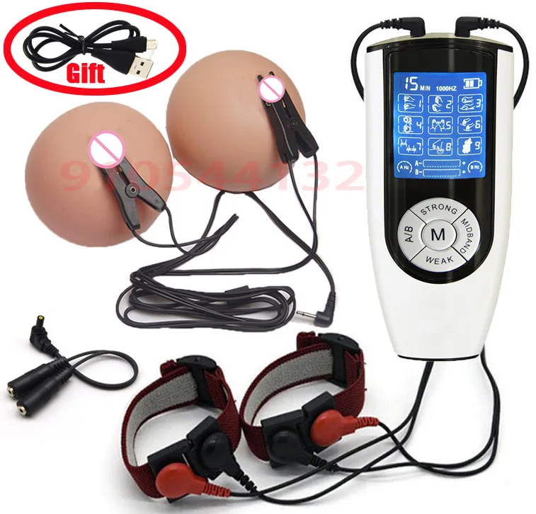 Electro Shock Cock Ring Penis Massage Extender Electric Nipple Clamp Labia Clip Clit Stimulation Breast Enlarger SM Sex Toy Kit