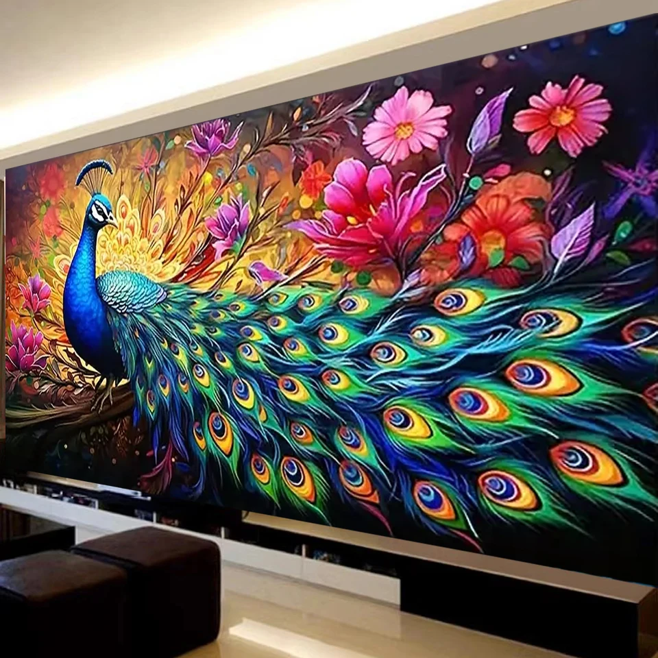 

5D Diy большой размер алмазная живопись красивое открытие цветы павлина полная квадратная круглая мозаика Алмазная вышивка украшение стены