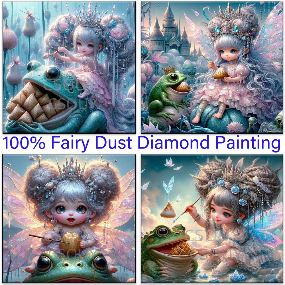 

Animals Frog Gril 100% Fairy Dust Square Drill Full Diy Diamond Painting Cross Stitch Crystal Embroidery Mosaic Decor Needlewor