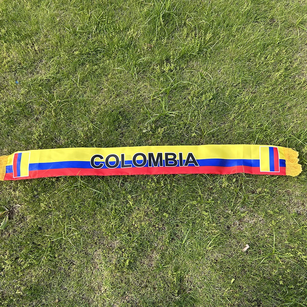 （TIKI FLAG）Colombia Scarf 14x135cm Double-sided Printed Colombia Flag Satin Colombia Scarf Suitable for world cup Sports Events