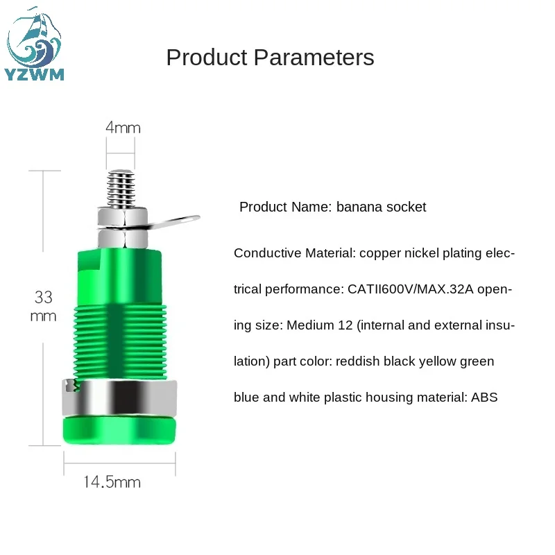 High voltage safety 4mm panel banana socket hole current 32A terminal connector opening 12mm plug