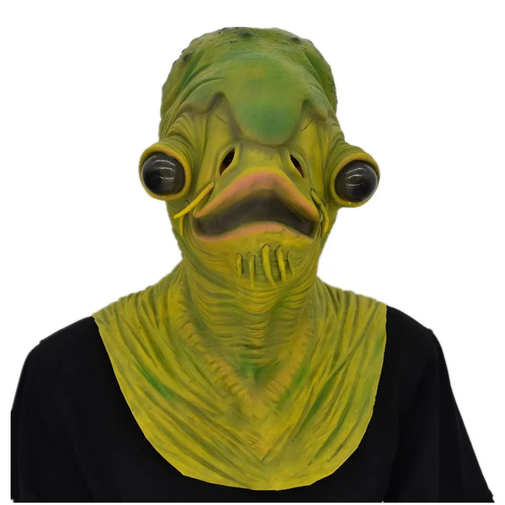 Halloween Catfish Green Fish Head Mask, Horror Monster Latex Headgear Cosplay Set, Adult Mask