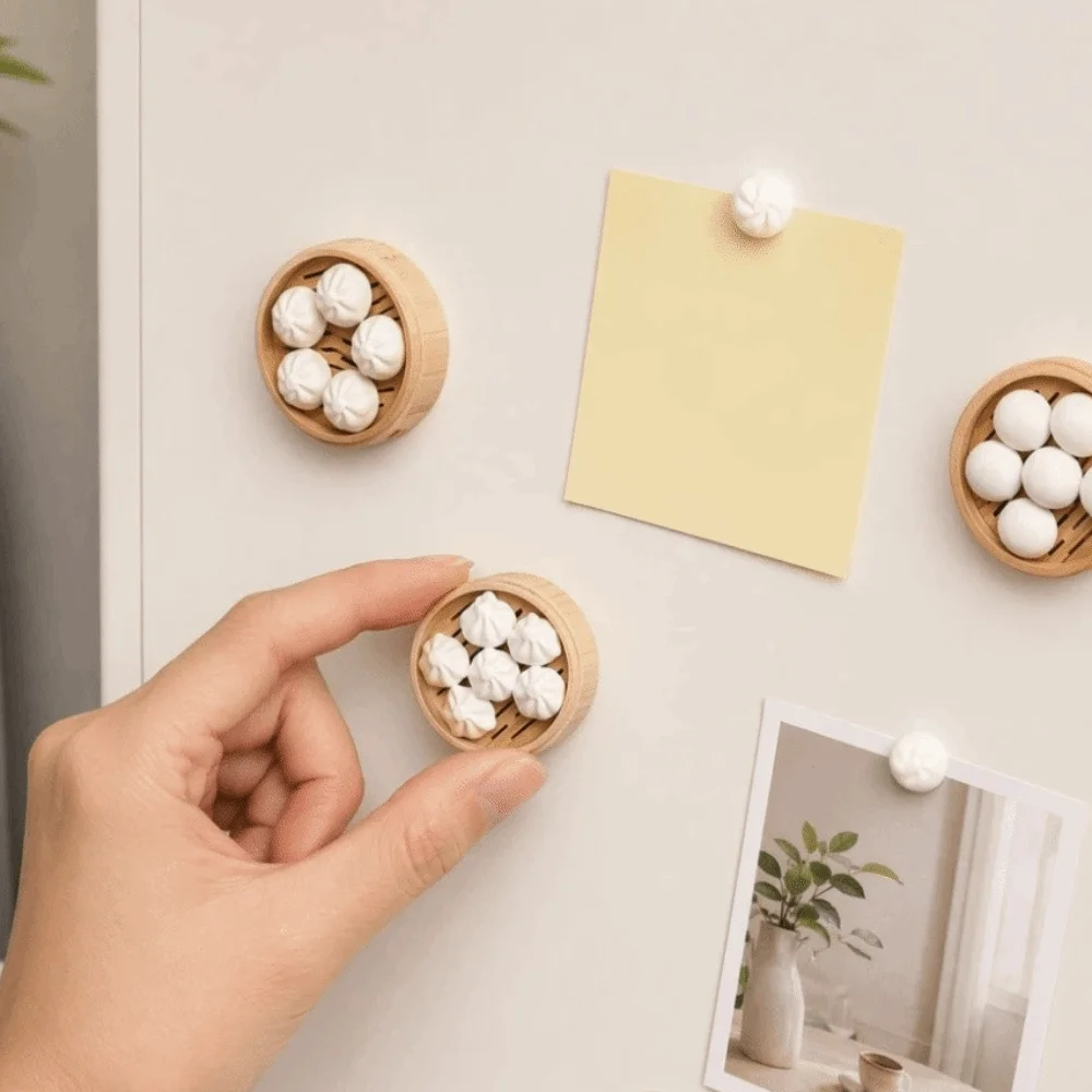 3D Printing Bun Dumpling Fridge Magnet Plastic Realistic Chinese Dim Sum Refrigerator Magnet DIY Label Whimsical