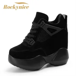 2022 Women's High Platform Shoes Breathable PU Shoes Women Height Increasi Shoes 12CM Wedges Thick Sole Trainers Ladies Sneakers