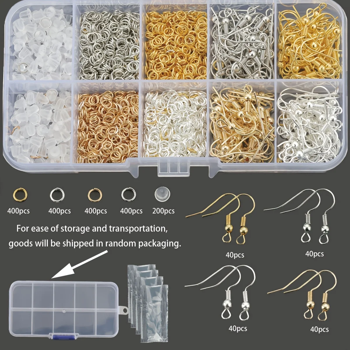 1960 PCS/BOX Jewellery Making Parts Set, Ear Hooks & Open Rings