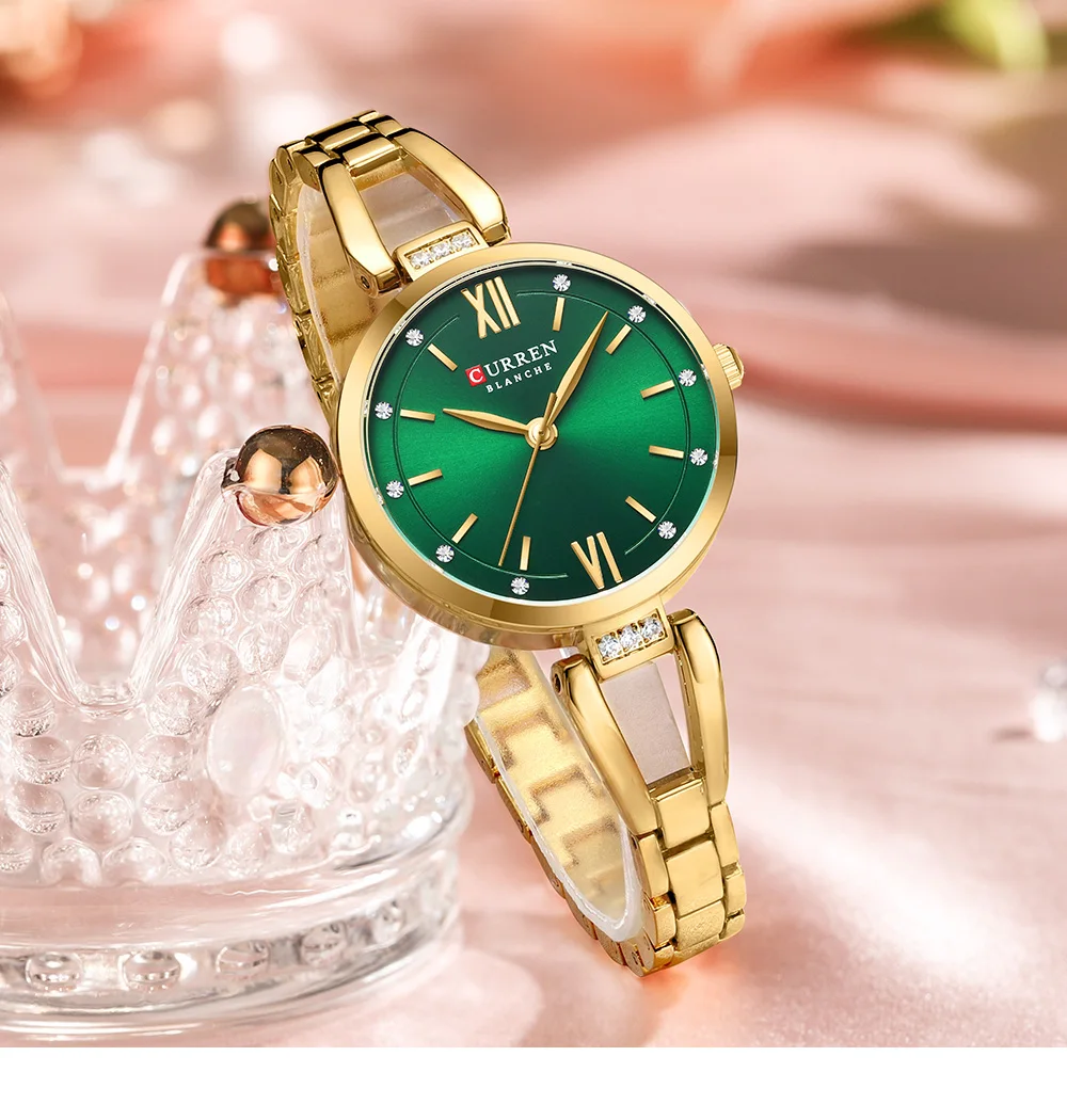 CURREN Luxusmarke Damen-Armbanduhr, wasserdicht, Edelstahlarmband, elegantes, charmantes Zifferblatt mit Strasssteinen, Damenuhr – Detail 12