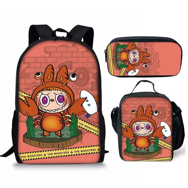 

Cartoon Novelty Cool Labubu 3D Print 3pcs/Set pupil School Bags Laptop Daypack Backpack Lunch bag Pencil Case