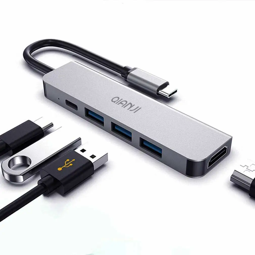 USB C Hub Multiport Adapter 5 in 1 with HDMI 4K typec 3.0 Ports and 100W Power Delivery Qianji  HUB 5 in 1  for Laptop MacBook