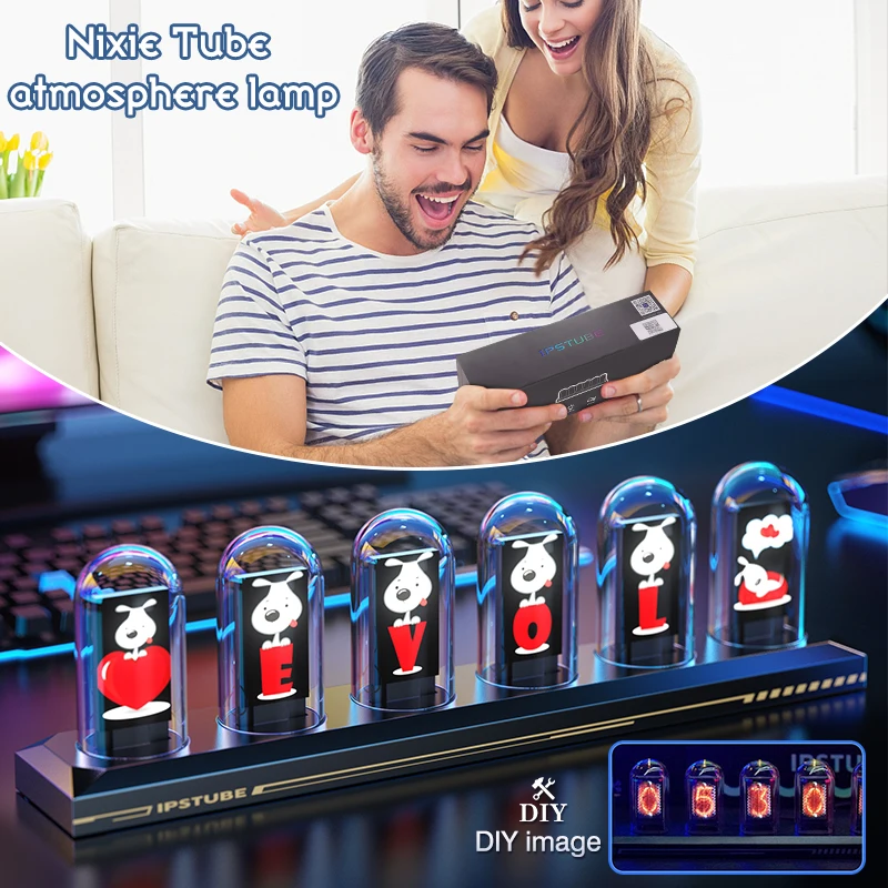 ساعة أنبوبية RGB Nixie مع تطبيق - ساعة رقمية بشاشة ملونة IPS ريترو DIY تقدم WiFi لديكور سطح المكتب وفكرة هدية