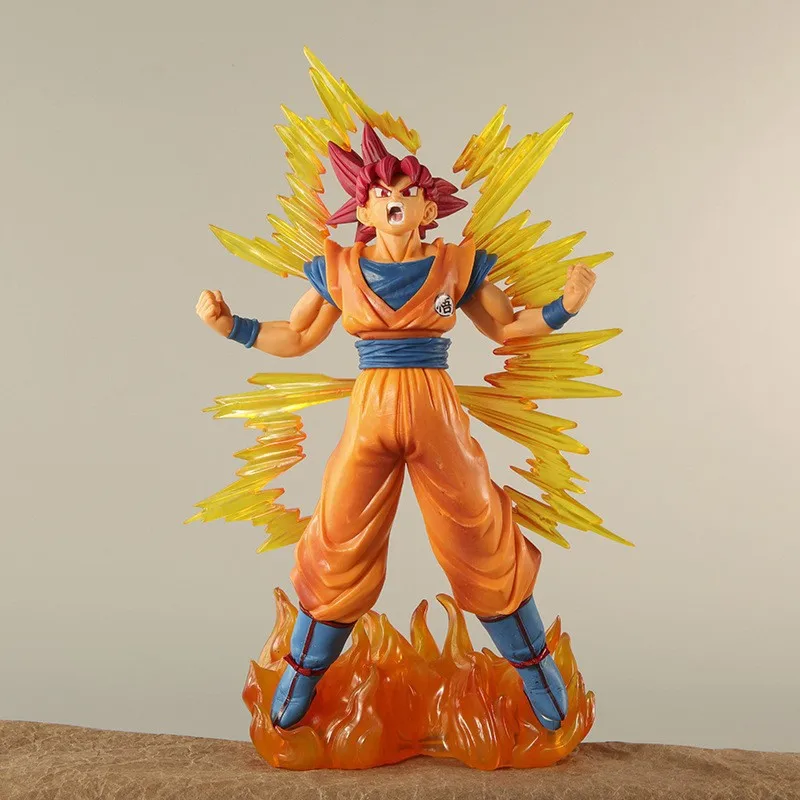 Dragon Ball Super Saiyan God Son Goku Red Hair Aura Figure Anime Model Toy Ornament Collectible Gift Wholesale for Male Fans