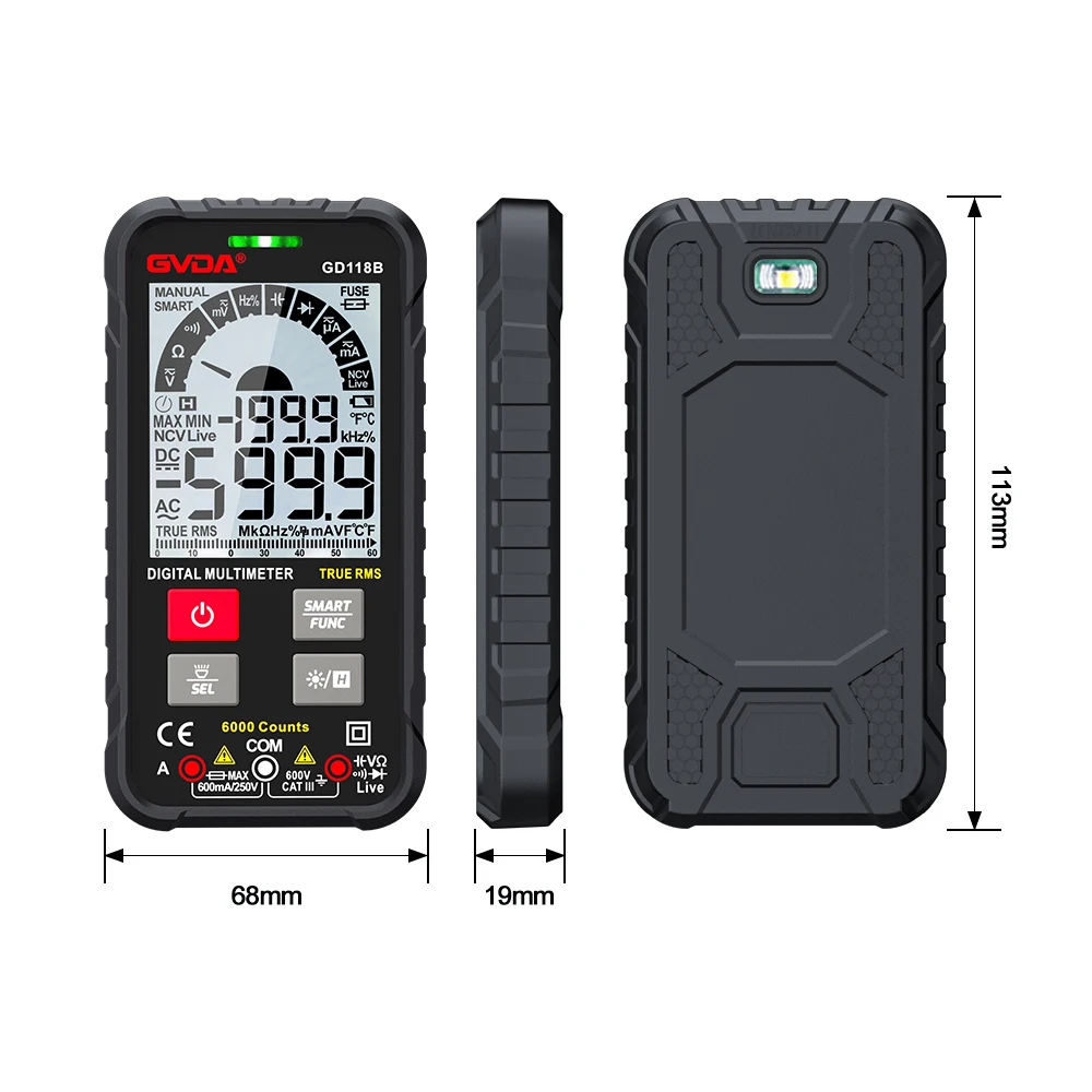 Gvda Digitale Multimeter Ture Rms Ac Dc Ncv Smart Multimetro Tester Ohm Capaciteit Hz Voltage Meter Multitester
