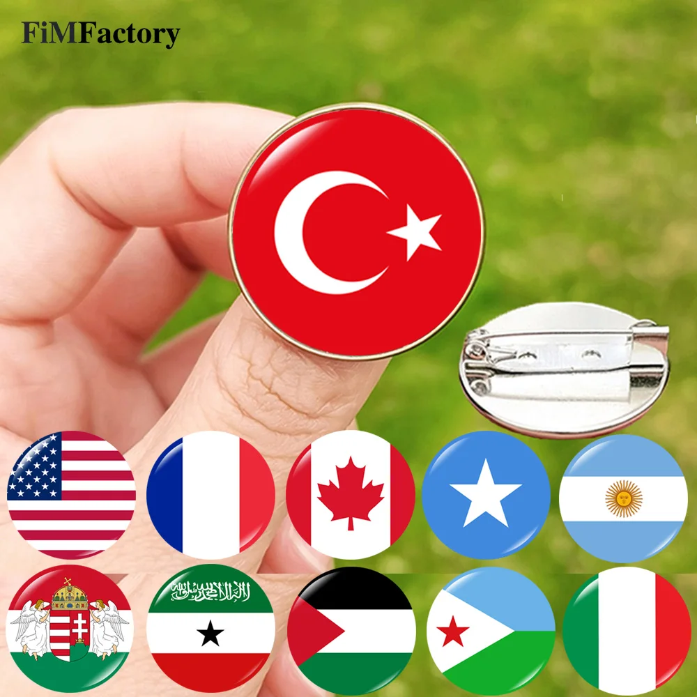 Somalia Somaliland Turkey Brooch Djibouti France Italy National Flag USA Venezuela Hungary Lapel Pins Glass Brooches For Men