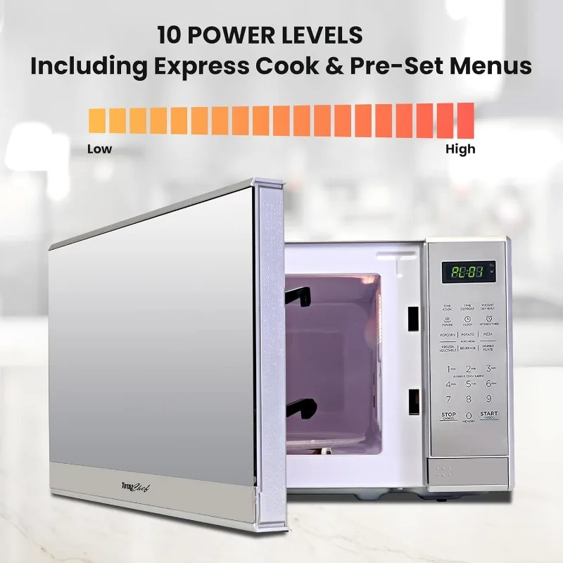 Microondas compacto para encimera, capacidad de 0,7 pies cúbicos, pantalla táctil digital, arranque con un botón táctil, 6 modos de cocción preestablecidos