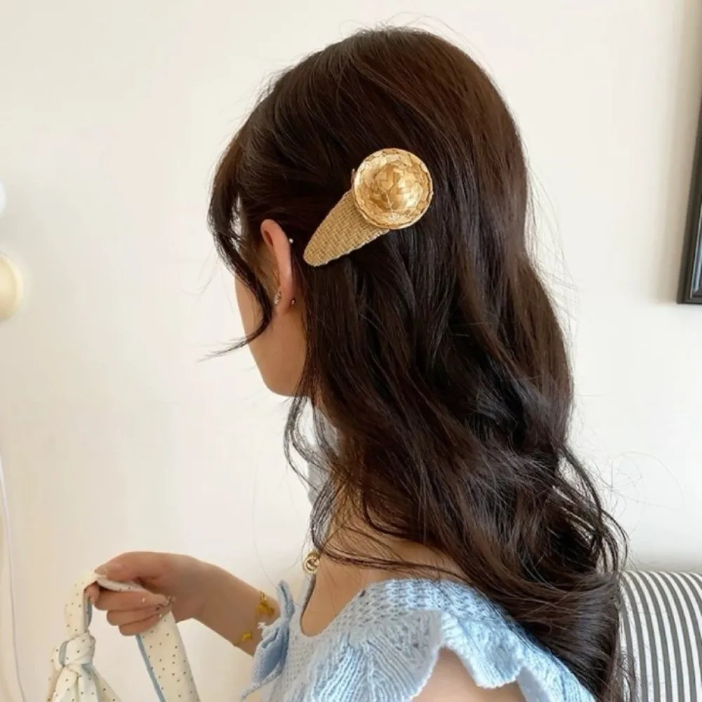 

Elegant Summer Starfish Hair Clip Korean Style Vacation Straw Hat Hairpin Cute Beach Weaving Style Barrette Seaside