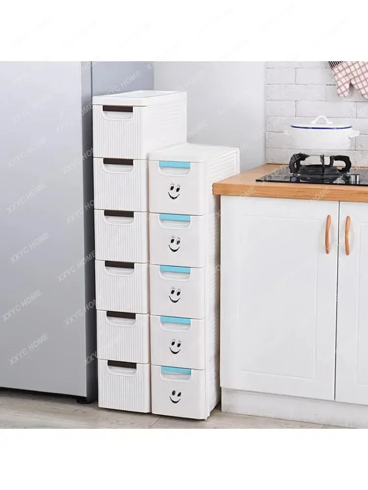 19cm Drawer Type Slotted Storage Cabinet Kitchen Storage Cabinet Bathroom Gap Shelf Plastic Narrow Side Cabinet