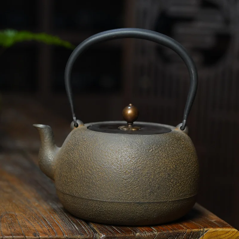 Kung Fu tea set, cast iron teapot, uncoated, hand made, old iron pot manufacturer, reed and bird, cooking tea in a furnace